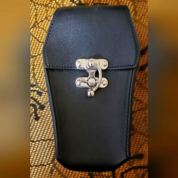 Handbags - Mini Black Faux Leather Crossbody Bag with Silver Hardware